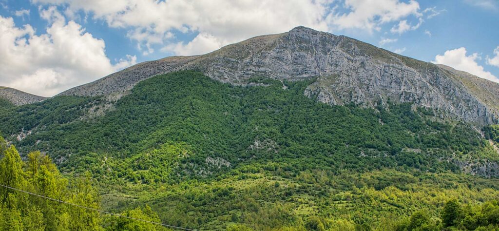 B&B familiare Opi La Sosta con vista dalle finestre delle camere sulle montagne e sui boschi del Parco d’Abruzzo.